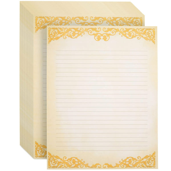 Pipilo Press Letter Writing Paper Set - 48 Sheets, 8.5 x 11 In, Ivory - Vintage Lined Stationery with Gold Border for Decorative & Fancy Handwritten Notes - image 1