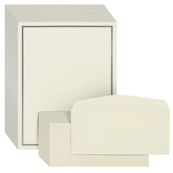 Premium Stationery Paper Set with Envelopes (Ecru and Black 48-Pack) - image 1