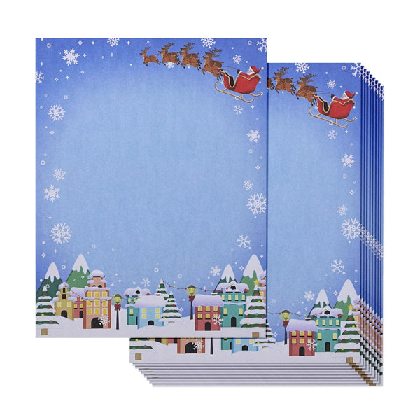 Pipilo Press Holiday Letter Sheets - 8.5 x 11 In, Blue, 96 Sheets, Santa in Sleigh - Decorative Printer Paper - Writing Paper - image 1