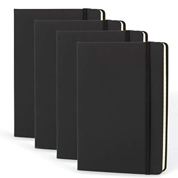 Simply Genius Log Book & Journal Notebook - A5, 5.7 x 8.4 In Black Hardcover 4-Pack - College Ruled 192 Pages with Pocket, Elastic & Ribbon Bookmark - Travel Journal Set - image 1