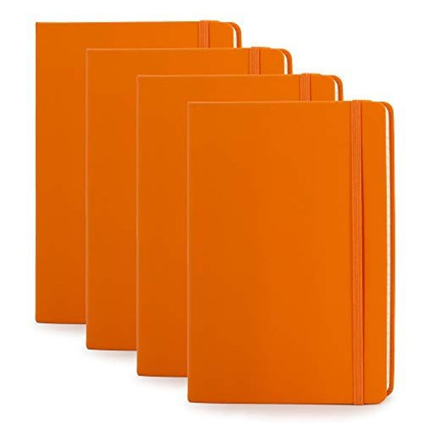 Simply Genius Journal A5 Notebook Set - 4 Pack, 5.7" x 8.4", Orange Leatherette Hardcover College-Ruled Notebooks for School - Travel Journal - image 1