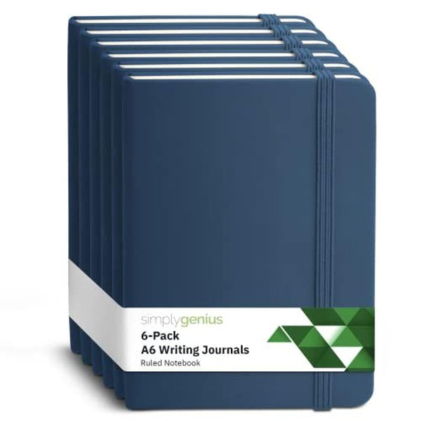 Simply Genius Notebook A6 - 3.7" x 5.7", Navy, 6 Pack Faux Leather Hardcover - Pocket Notepad for Note Taking - image 1