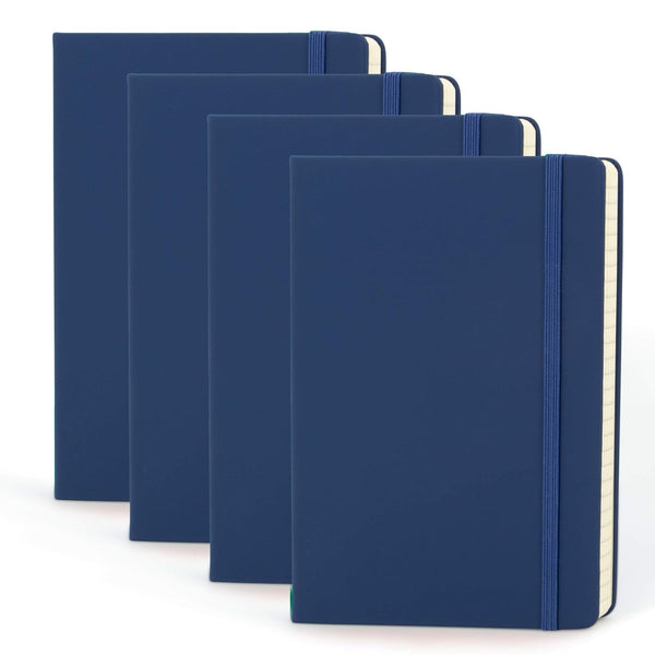 Simply Genius A5 Notebooks 4 Pack for Work, Travel, Business & School - Navy Vintage Hardcover, 5.7 x 8.4 in - College Ruled with 192 Pages & Elastic Band - Daily Planner Notepad & List Notebook - image 1