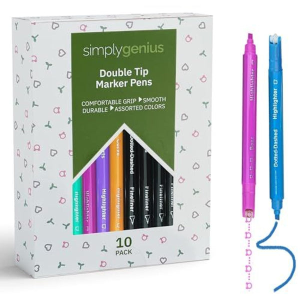 Simply Genius Highlighters & Pattern Pens - 10 Count, Multicolor, Dual-Tip, 0.4mm Fine Tip - Ideal for Scrapbooking Supplies & Art Set - Drawing Pens for School & Craft Supplies - image 1