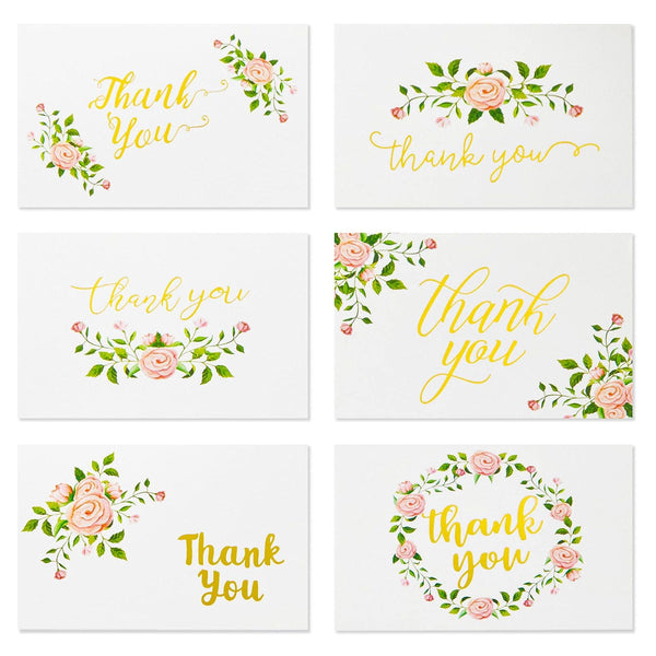 Sustainable Greetings Thank You Notes with Envelopes - 4 x 6 in, Pink Rose Floral, 48-Pack - Gold Foil Accents for Wedding Thank You, Bridal Shower & Baby Shower - image 1