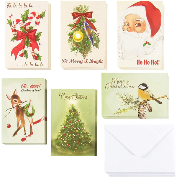 Sustainable Greetings Holiday Cards with Envelopes - Blank Inside DIY-decorated Greeting Card - Vintage Multicolor Designs - Pack of 48, 4 x 6 in - image 1