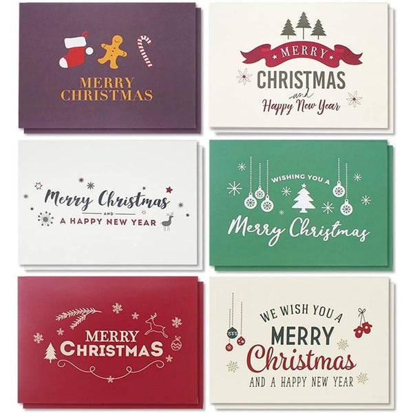 48-Pack Christmas Cards with Envelopes - 4 x 6 in, 6 Retro-Modern Designs in Red, Green, Purple & Brown - Blank Holiday Cards for DIY-decorated Messages - image 1