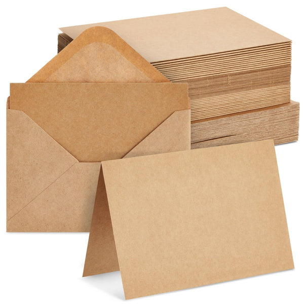 48 Pack Kraft Brown Blank Greeting Cards with Envelopes, Folded Cardstock for DIY Wedding, Birthday Invitations, Crafts (4x6 in) - image 1