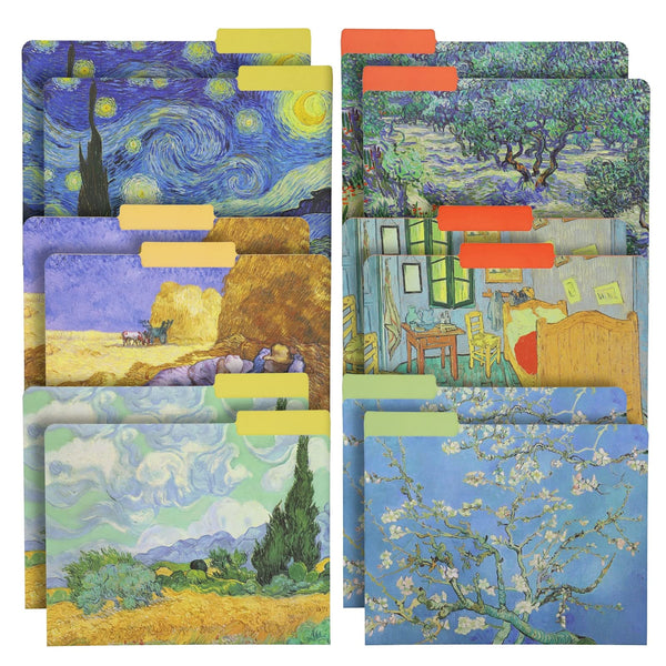 The Gifted Stationery File Folders - 12 Pack, Letter Size, Multicolor Van Gogh Floral with 1/3 Cut Tabs - Decorative File Folders for Office Supplies for Document Organization - image 1