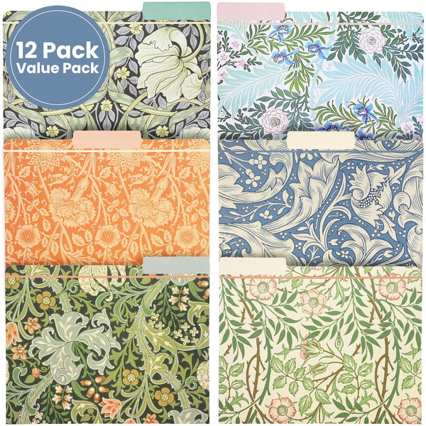 The Gifted Stationary 12 Pack William Morris Floral File Folders, Decorative 1/3 Cut Tab, Letter-Size Holders for Home Office in 6 Patterned Designs - Decorative File Folders - Office Supplies - image 1
