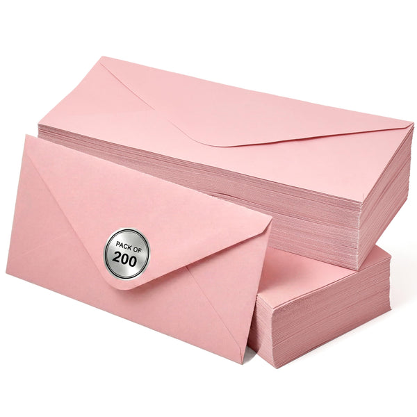 Paper Junkie 200 Pack Bulk Pink Invitation Envelopes - 9.4x4.1 Inches Printable Colored Business Envelope with Secure Gummed Seal - Colorful Envelopes Letter Size for Weddings, Mailings, Cards, Events - image 1