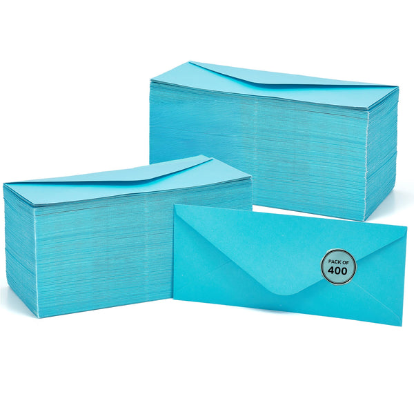 400 Pack Bulk Aqua Invitation Envelopes - 9.4x4.1 Inches Printable Colored Business Envelope with Secure Gummed Seal - Colorful Envelopes Letter Size for Weddings, Mailings, Cards, Events - image 1