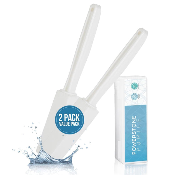 Powerstone Pumice Stone Toilet Bowl Cleaner - White, Pack of 2 - Heavy Duty Pumice Chisel with Long Handle & Storage Case - Hard Water Stain Remover & Toilet Bowl Ring Remover - image 1