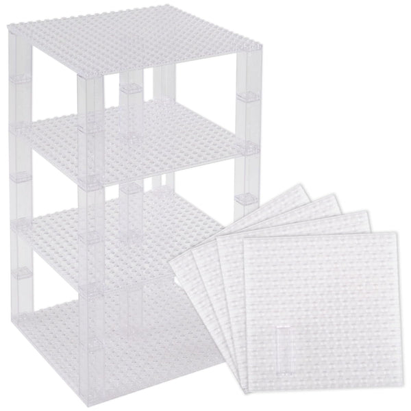 Strictly Briks Stackable Baseplates - Compatible with Lego, 6 x 6 in Baseplates for Buildling Blocks, Display Tower, Expand Vertical Builds, 4 Baseplates & 30 Stackers, Kids Easter Gift, Clear - image 1
