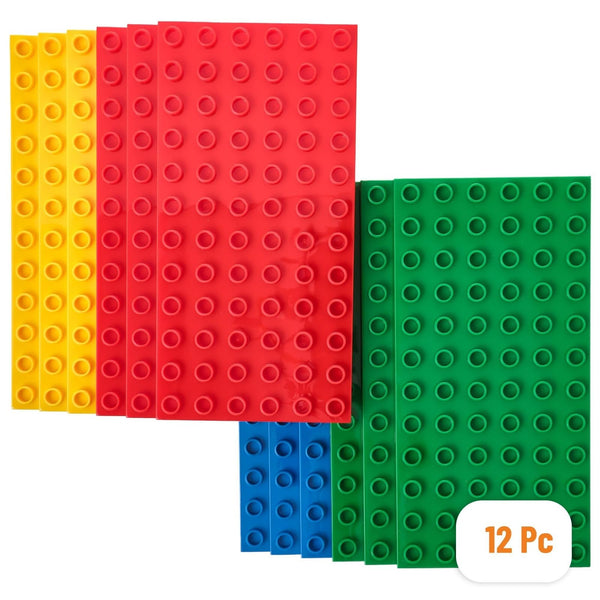 Strictly Briks Building Toy Big Blocks Baseplates - Compatible with Lego Duplo for Toddlers & Kids, 12 Pack Flat Bottom Plate, 7.5 x 3.75 in, Kids Easter Gift, Basic Colors - image 1