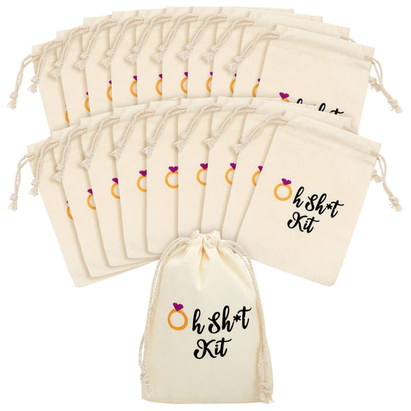BLUE PANDA Hangover Kit Bags for Bachelorette Party - 4 x 6 in Off-White Cotton, Pack of 20 - Bridal Shower Emergency & Wedding Favor Bags - Drawstring Hangover Pouches & Mini Bachelorette Gifts - image 1