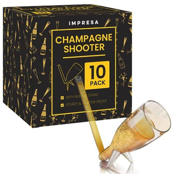 10 Pack Champagne Shooter Plastic Glass Set - Champagne Glasses with Stands - Bachelorette Party Favors - Reusable Champagne Shooter Gifts for Bubbly Lovers - Champ Shooters - image 1