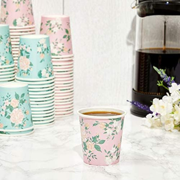Sparkle and Bash Mini Floral Paper Cups - 4 oz, Pack of 100, Floral - Disposable Espresso - Macchiato Tea & Mouthwash Cups - image 1