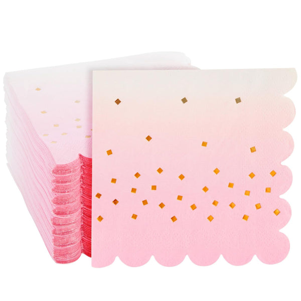 Sparkle and Bash Baby Girl Cocktail Napkins - 5 x 5 In Folded, 100 Count, 3-Ply, Ombre Pink - Paper Napkins for Baby, Bridal & Wedding Shower Beverage Service & Birthday Party Decor - image 1