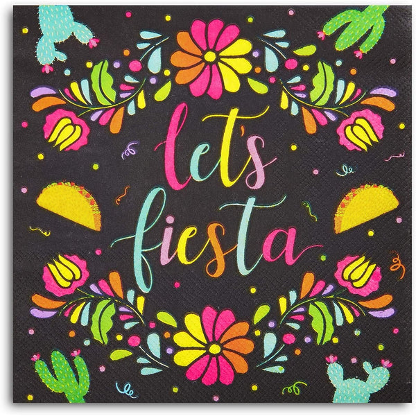 Sparkle and Bash 100 Pack Party Napkins - Taco Napkins and Fiesta Party Decor - Disposable Fiesta Dinner Supplies for Mexican Celebration - Black, 6.5 x 6.5 In - image 1