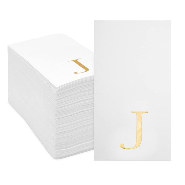 Sparkle and Bash 100 Pack Letter J Monogram Paper Napkins - 3-Ply, 4 x 8 In, White & Gold - DIY-decorated Napkins for Wedding Reception and Cocktail Party Table Decoration - image 1