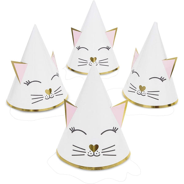 Sparkle and Bash Cat Birthday Decorations Party Hats - 24 Pack, White & Pink, 4.5 x 7 in Adjustable Cone Hats - Cat Themed Birthday Party Decorations for Kids & Adults - image 1