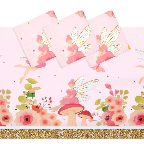 Sparkle and Bash Disposable Fairy Party Tablecloth - 54 x 108 in, 3-Pack, Multi-Color - Plastic Tablecloth Cover for Tea Party, Garden & Picnic - image 1