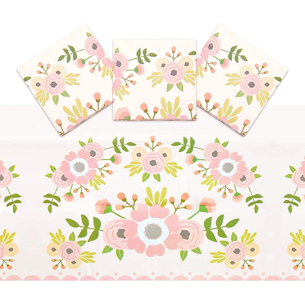 Sparkle and Bash Floral Plastic Rectangular Tablecloth - Easy-Clean Disposable Tablecloth - Party-Ready Baby Shower Decor - Festive Birthday & Tea Party Disposable Table Cover - 3-Pack, 54x108in, Pink - image 1