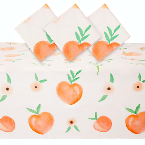 Sparkle and Bash Peach Theme Tablecloth - 54 x 108 Inch, 3-Pack Plastic Tablecovers - Disposable Covers for Peach Baby Shower & Birthday Party Decor - image 1