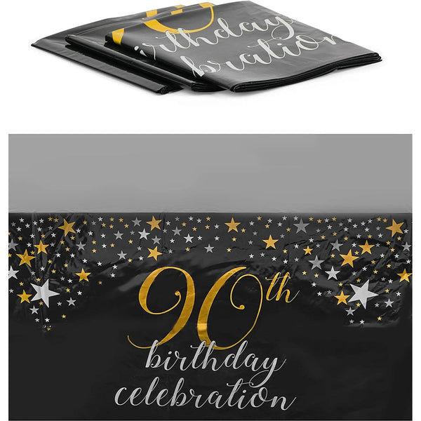 3 Pack Happy 90th Birthday Tablecloth, Disposable Plastic Table Covers for Cheers to 90 Years Party Supplies (54 x 108 in) - image 1