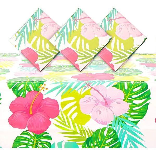 Sparkle and Bash Luau Plastic Tablecloths - 54 x 108 in, Multicolor, Pack of 3 - Tropical Hibiscus Covers for Hawaiian Party Decorations & Luau Party Tablecloths - image 1