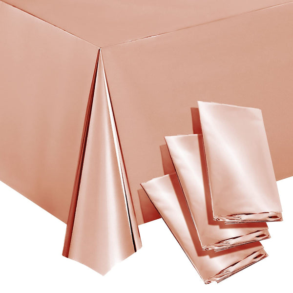 Sparkle and Bash Rose Gold Plastic Rectangular Tablecloth - Easy-Clean Disposable Rose Gold Tablecloth - Bridal Shower Decorations - Pack of 3 - 54 x 108 in - image 1