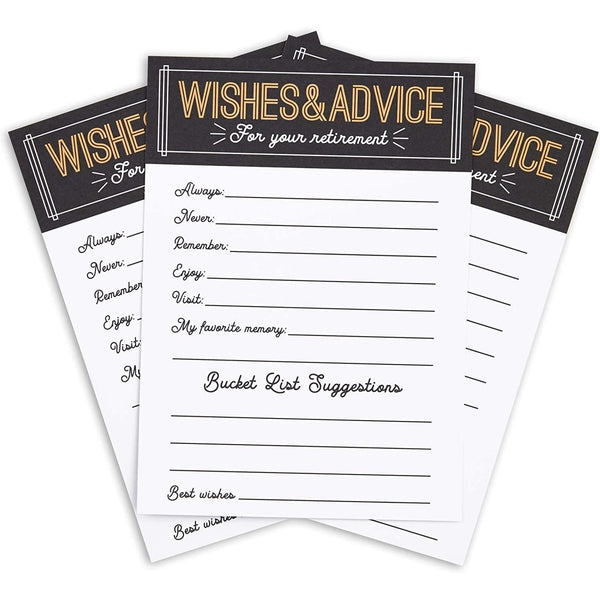 Sparkle and Bash Retirement Advice Cards & Wishes - 5 x 7-Inch, 36 Pack, Black Letter Print - Party Games, Well Wishes & Memory Advice for Retiree - image 1