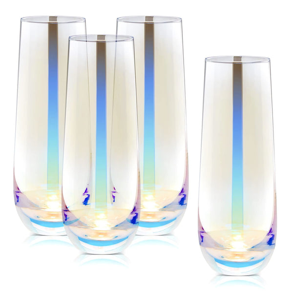 Sparkle and Bash Iridescent Stemless Champagne Flutes & Mimosa Glasses, Set of 4 - 10 oz Capacity Modern Holographic Drinkware - Finish & Versatile Stemless Wine Glasses - image 1