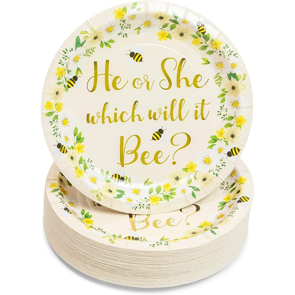 Sparkle and Bash Bee Theme Paper Plates - 7-inch, Gold & Yellow, 48 Pack - Use as Baby Shower & Gender Reveal Party Plates - Bee Party Supplies - image 1