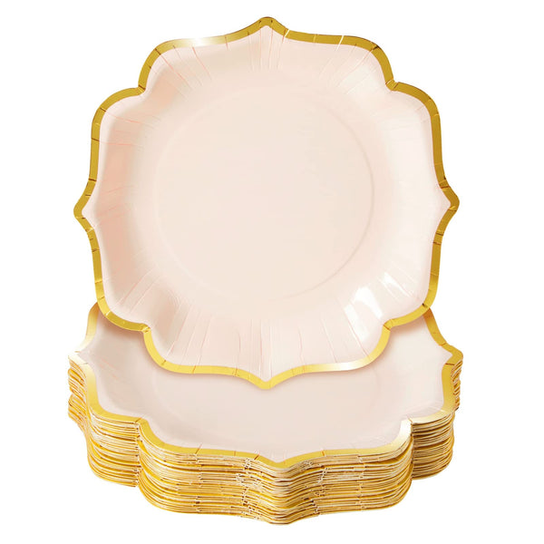 Sparkle and Bash Pink Paper Party Plates - 9 in Gold Foil Scalloped Edges - Heavy-Duty Disposable - for Tea Party Decorations & Baby Showers - image 1