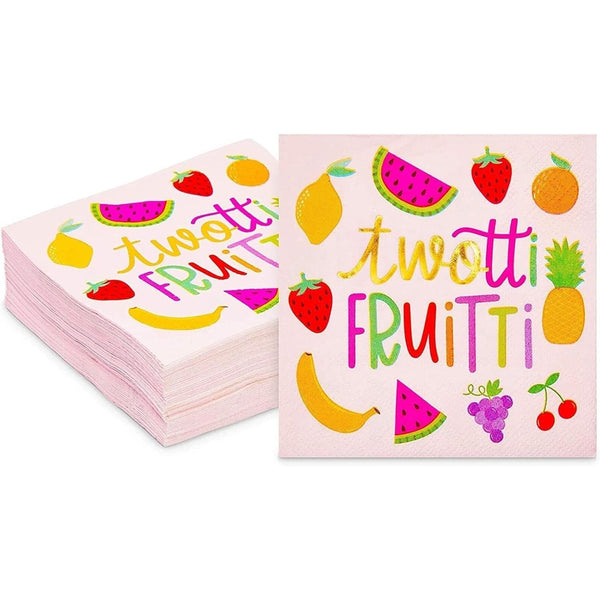Sparkle and Bash Twotti Fruity Birthday Decorations Paper Cocktail Napkins, 50-Pack - 5 x 5 in Folded, Pink 2-Ply - Absorbent Napkins - image 1