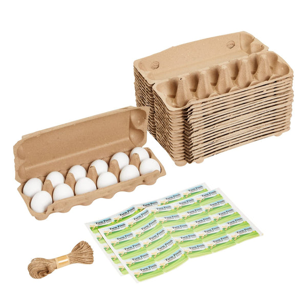 18 Pack 1 Dozen Paper Egg Cartons with Labels for 12 Chicken Eggs, 50 Self-Adhesive Labels, 1 Jute String Roll (Brown) - image 1