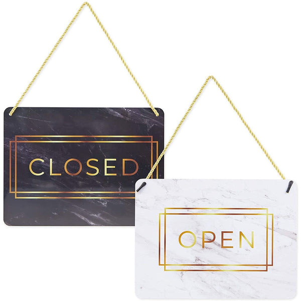 Stockroom Plus Open & Closed Sign - Gold Marble Finish - Reversible Hanging Sign - Business Hours Display - Pack of 2, 8.5 x 11.5 in - image 1