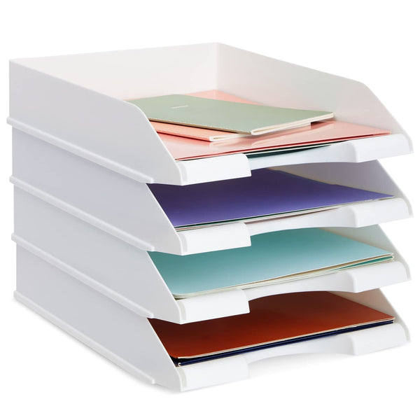 Stockroom Plus Rectangular Letter Trays - Paper Trays for Classroom - Desktop Paper Organizer & File Holder - Document Organizer for Desk Storage - Pack of 4, White, 10 x 13.5 x 2.5 in - image 1