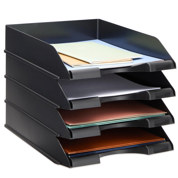 Stockroom Plus Letter Tray - Stackable Desk Organizer Trays - Desktop File Organizer - Mail & Document Storage - Pack of 4, Black, 10 x 13.5 x 2.5 in - image 1