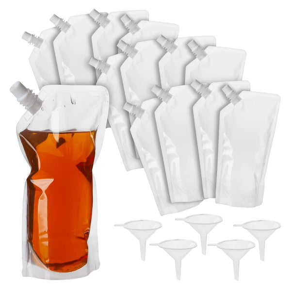 Stockroom Plus 50 Pack 16oz Reusable Adult Plastic Drink Pouches with Funnels for Juice, Soda, Liquor (9 x 5 in) - image 1