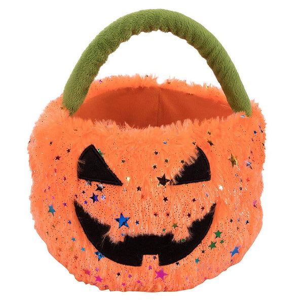 BLUE PANDA Plush Jack O Lantern Bucket - Spacious Candy Bucket for Trick Or Treat - Durable Treat Holder Plush with Rigid Handle - Stuffed Pumpkin Decor for Home & Office - Orange, 13.8 x 12.2 in - image 1