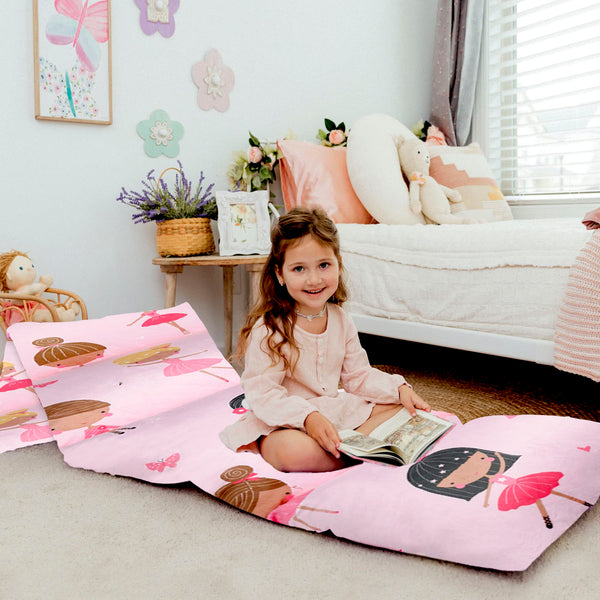 Butterfly Craze Floor Lounger Cover - Machine Washable Floor Mattress Cover - Versatile Seating & Sleeping Pad Alternative - Guest Bed Option for Sleepovers - King Size, Pink Ballerina - image 1