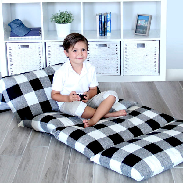 Butterfly Craze Floor Pillow Case, Mattress Bed Lounger Cover, Black/White, Queen Size - Cozy Seating Solution for Kids & Adults, Recliner Cushion, for Reading, TV Time (Pillow Not Included) - image 1