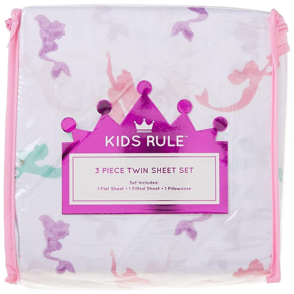 Kids Rule 3-Piece Multicolored Mermaid Sheet Set for Kids & Girls - 1 Twin Flat Sheet, 1 Twin Fitted Sheet & 1 Queen Pillowcase, Soft Brushed Microfiber Polyester Bed Sheet, Smooth & Durable - image 1