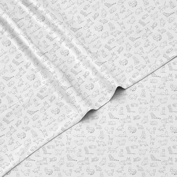 Kids Rule 3-Piece Cat Sketch Sheet Set for Kids - 1 Twin Flat Sheet, 1 Twin Fitted Sheet & 1 Queen Pillowcase, Soft Brushed Microfiber Polyester Bed Sheet, Smooth & Durable - image 1