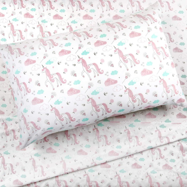 Kids Rule 4-Piece Sketch Unicorn Sheet Set for Girls & Kids - 1 Full Flat Sheet, 1 Full Fitted Sheet & 2 Queen Pillowcases, Soft Brushed Microfiber Polyester Bed Sheet, Smooth & Durable - image 1