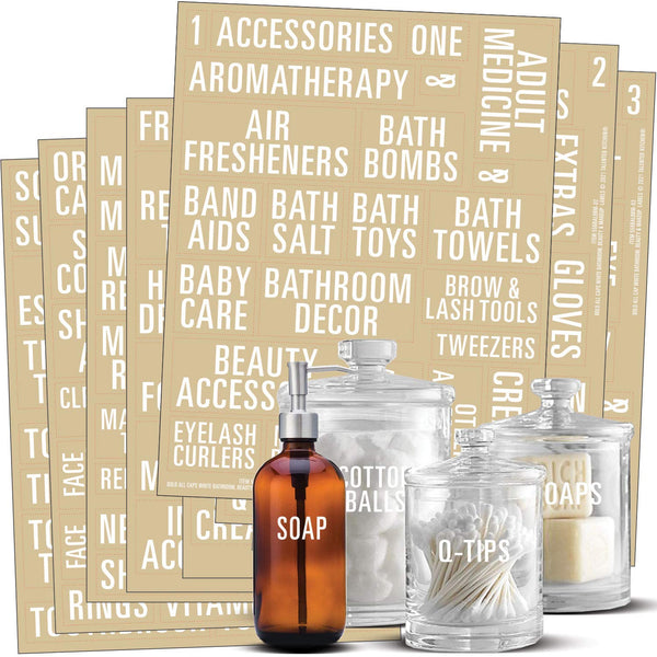 Talented Kitchen 186 Bold All Caps Bathroom & Beauty Vinyl Labels - X-Large White Vinyl - Waterproof for Dispensers & Storage - Makeup Label Stickers & Jar Stickers - image 1