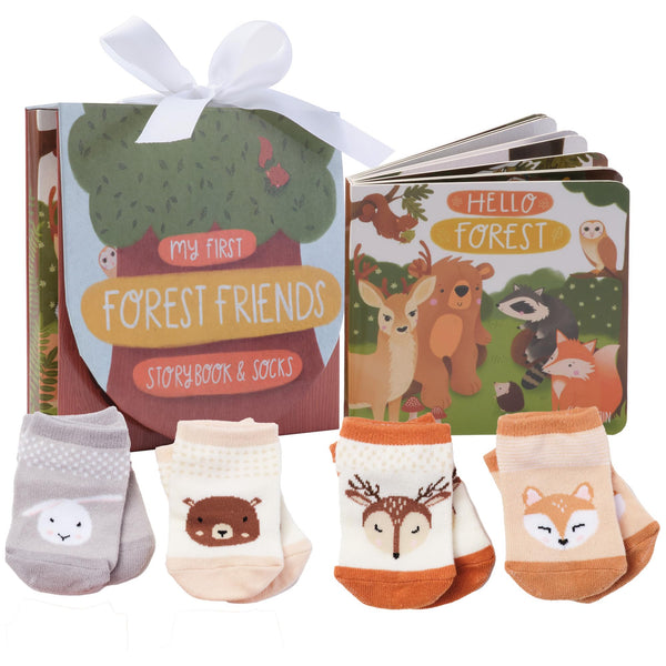 Tickle & Main Registry Gift Set - 5 Pieces, Forest Friends, 0-12 Months - Baby Socks Newborn & Hello Forest Board Book - Newborn Set, Gender Neutral - image 1
